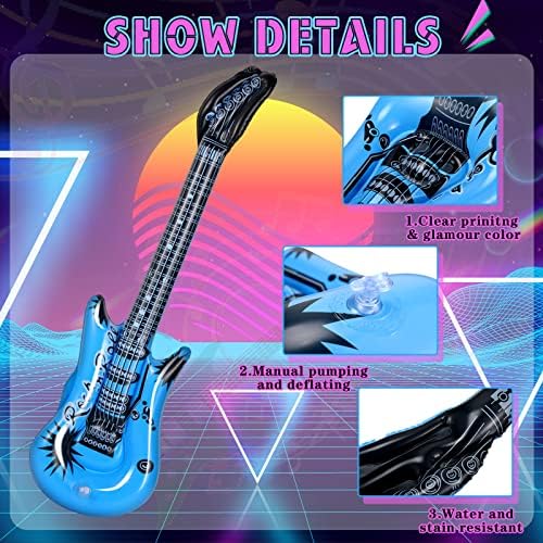 Condition photo showing As Is for tradder 24 pcs inflatable rock star toy 37 inch set, blow up guitar bulks include inflatable guitar 24'' and 10'' microphone for 80s 90s musical themed party, birthday party decor
