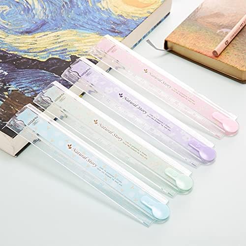 4 Pcs Printed Folding Rulers, 1 Pcs Transparent Folding Ruler, 30cm Foldable Transparent Plastic Ruler, Wear-Resistant Antistatic Ruler for Schools, Offices, Learning, Painting, Students, etc.
