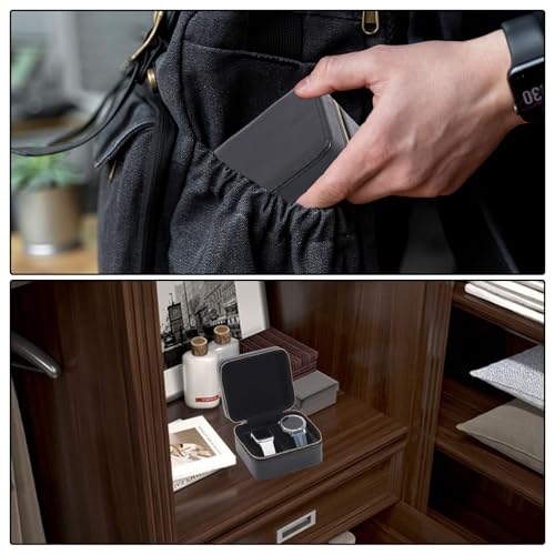 Boîte de rangement pour montres double compartiment cuir fin noir - 7