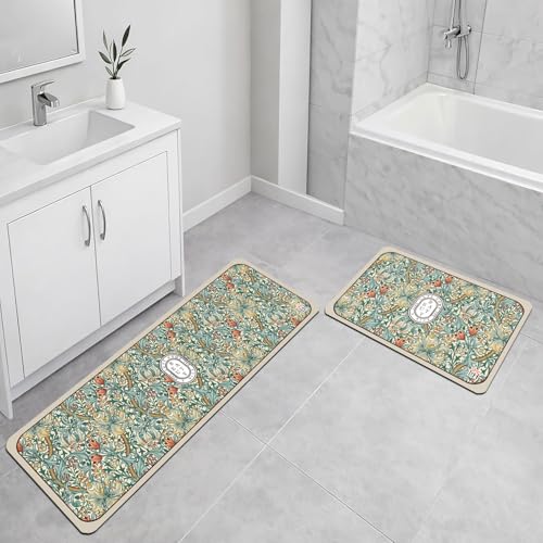 Image of Luxe Home Kitchen Mat Combo Beauty Floral Design Standing Desk Floor Mat Non Slip Kitchen Rugs, Comfort Runner Floor for Home Office, Sink & Laundry - White (116x36 & 58x36 cm PC-2)