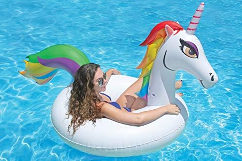 Poolmaster Unicorn Inflatable Swimming Pool Party Float (48 Inch), White/Rainbow