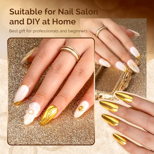 Image of MelodySusie Gold Chrome Nail Powder for Gel Nails,Metallic Mirror Effect Pigment Stylish and Technological Fine Glitter for Home DIY Salon Use