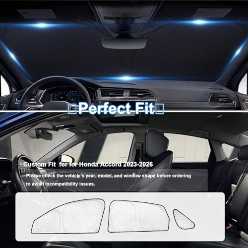 Image of KMF Thicken Sun Shades for Honda Accord 2023-2025 2026 Accessories Full Car Window Covers Sunshade for Windshield Side Rear UV Block and Protect Privacy Blackout for Car Camping Outdoor 8pcs