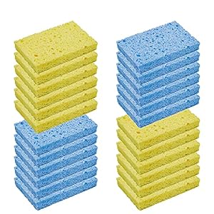 CELOX 24 Pack Durable Kitchen Sponges, Natural Wood Pulp Sponges for Dishes, Absorbent Cellulose Sponge Bulk for Cleaning Kitchen, Bathroom, DIY for Kids, 4.3″ x 2.6″ x 0.5″