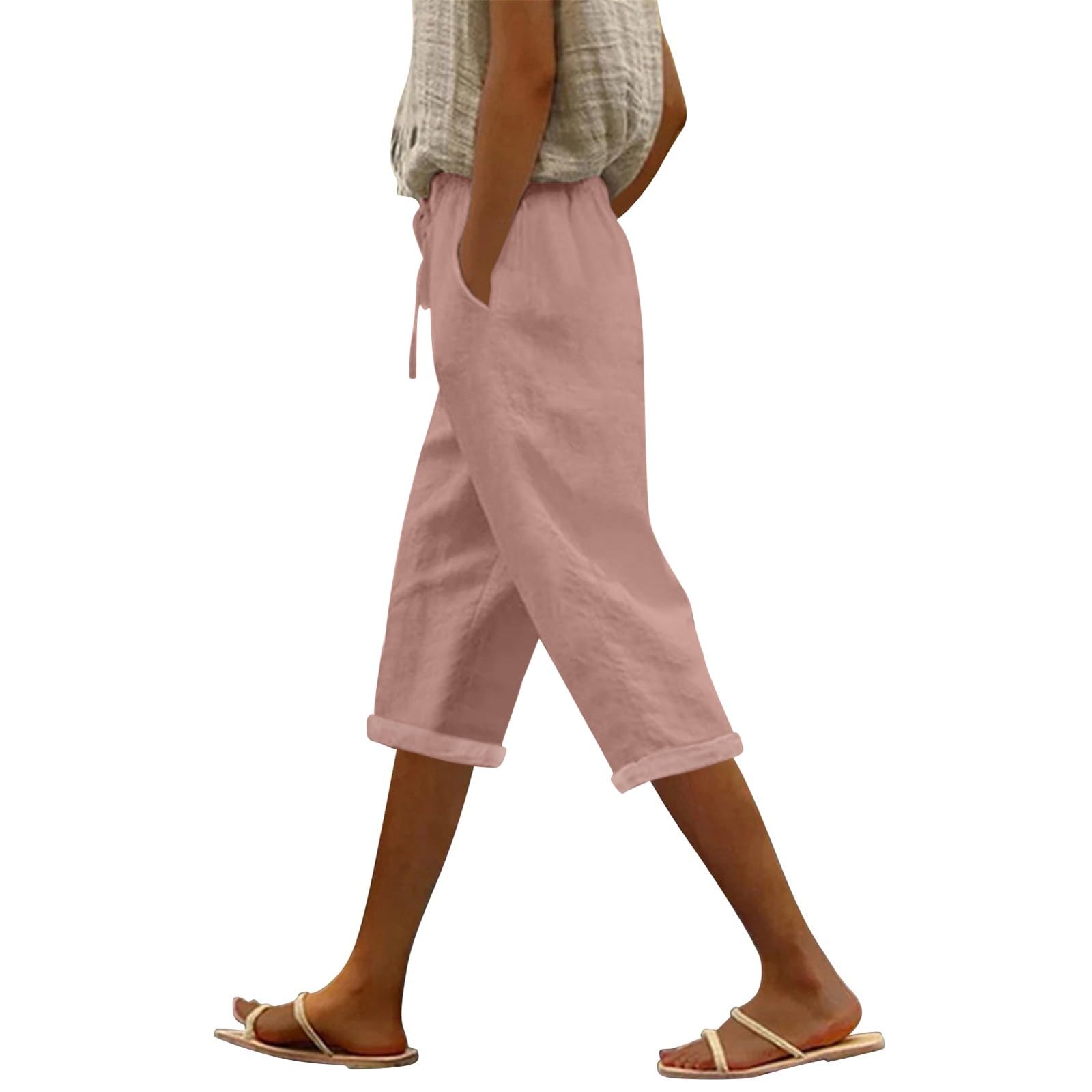 Women Fashion Solid Color Cotton Elastic Long Pants Beach Leisure Trousers Trendy Fall Outfits for