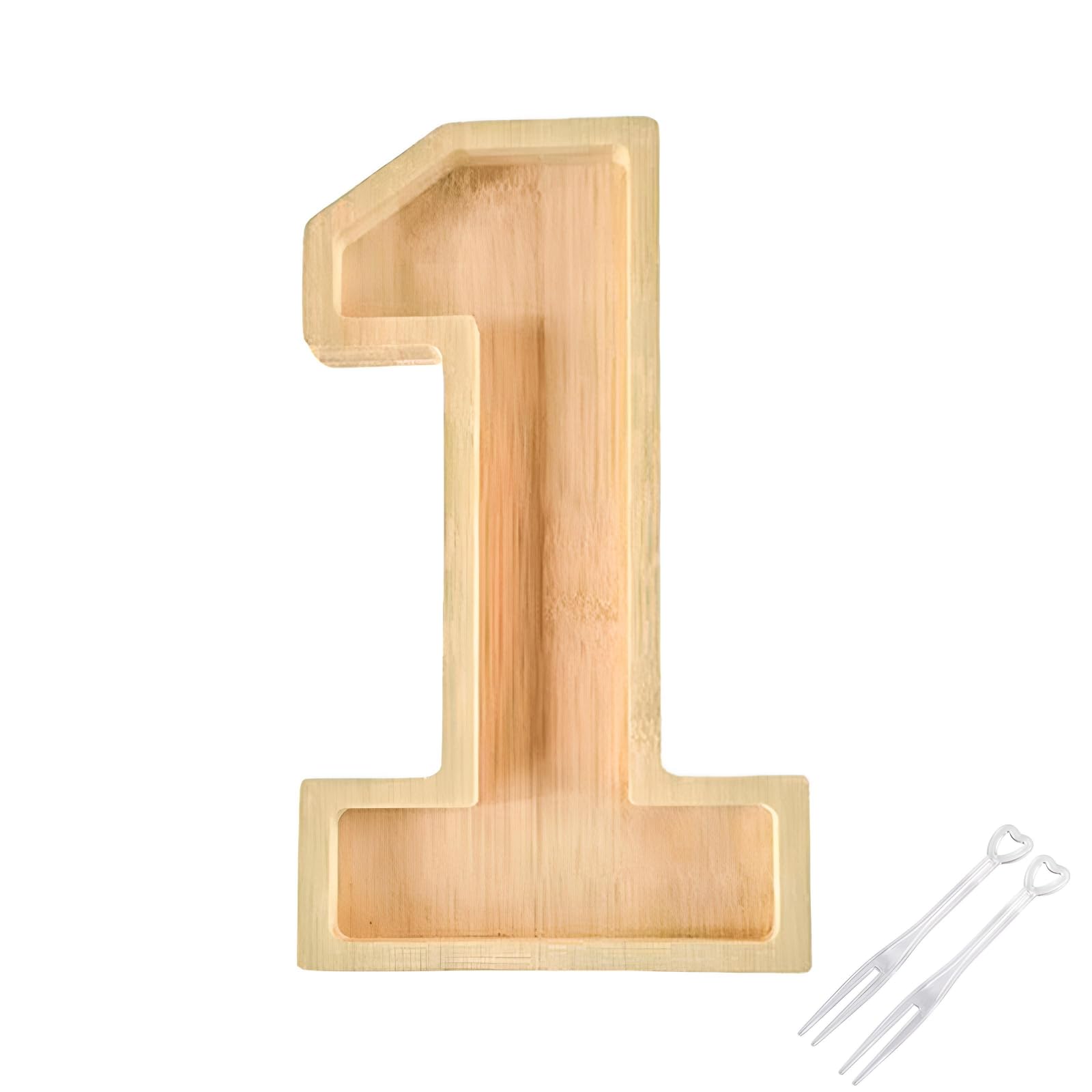 Digital Number Wooden Tray with 200fork, Anniversary Charcuterie Plates, Reusable Decorative Tray, Milk Tray for Candy Cake Cookies, Cheese Board for Birthday Graduation Party(1-11.8 * 5.9in)