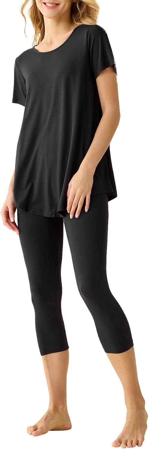 Latuza Women's Viscose Tunic Top Capri Leggings Pajamas Set