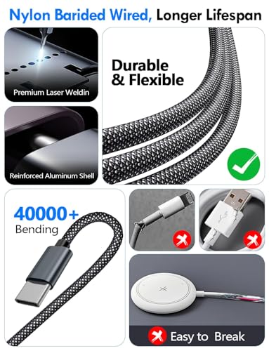 Image of 1Pack Multi Charging Cable Cord for Travel Essentials,Apple Watch Charger,iPhone Charger,[3-in-2] Type C /Lightning Cable Portable Designed for iWatch,iPhone 17-8,Galaxy S26-21,AirPods,iPad-1.5M Black