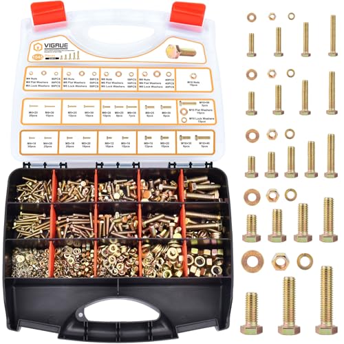 VIGRUE 1045PCS Grade 8.8 Metric Bolts and Nuts Assortment, M4 M5 M6 M8 M10 Bolt Assortment, Heavy Duty Zinc Plated, Length from 12mm - 30mm 1045PCS M4