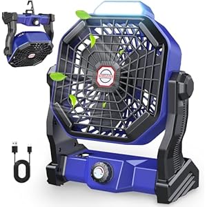 Portable Fan Rechargeable, 10400mAh Battery Operated Powered Fan, Outdoor Camping Fan with Light & Hook, tent fan, Personal USB Desk Fan for Bedroom, Table, Home, Office, Tent, Travel