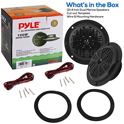Image of Pyle 4 Inch Dual Marine Speakers - Waterproof and Weather Resistant Outdoor Audio Stereo Sound System with Polypropylene Cone, Cloth Surround and Low Profile Design -1 Pair-PLMR41B(Black) (Pack of 12)