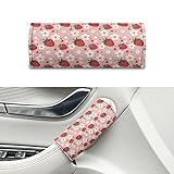 Jndtueit Red Strawberry Car Grab Handle Cover, Flower Auto Roof Handle Protector Covers, Heart Pink 2Pcs Luggage Handle Wraps