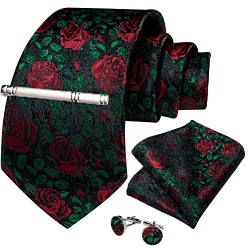 Image of DiBanGu Paisley Ties for Men Silk Necktie and Pocket Square Cufflinks Tie Clip Set Woven Classic Mens Tie for Wedding Party