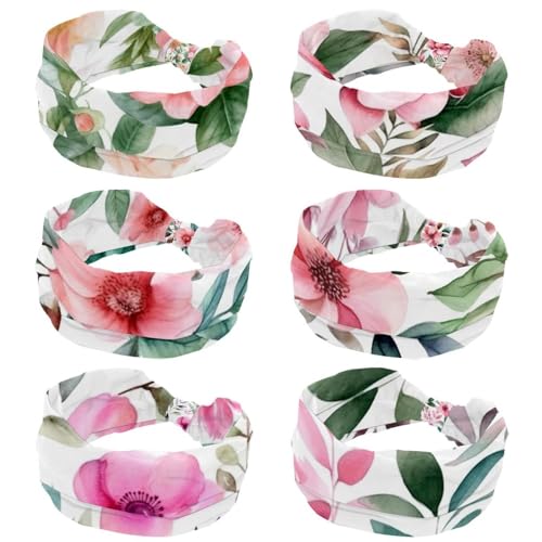 Bandeaux antidérapants à fleurs roses et feuilles : lot de 6 accessoires cheveux extensibles