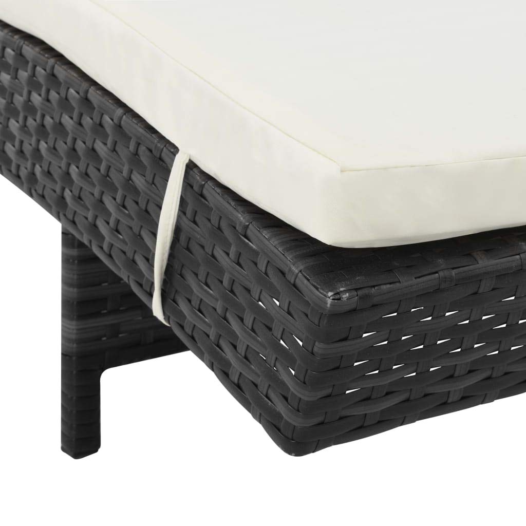 Leepesx Lettino Prendisole Lettino Prendisole da Giardino Lettino Letto da Giardino Giardino per Esterno Lettino Prendisole con Ruote e Cuscino in Polyrattan Nero