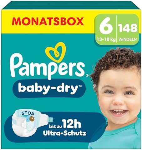 Pampers Baby-Dry Size 6, 148 Nappies, 13 kg - 18 kg, Up to 100% Leak Protection & Comfort All Night - View 4