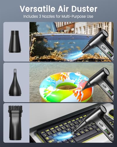 Elektrische Staubgebläse mit HD-Display - Electric Air Duster 200000 RPM mit LED-Licht, Mini-Gebläse mit Akku, Druckluftspray PC Reinigung, Luftgebläse für Tastatur, Haus, Outdoor, Auto, W06, Schwarz