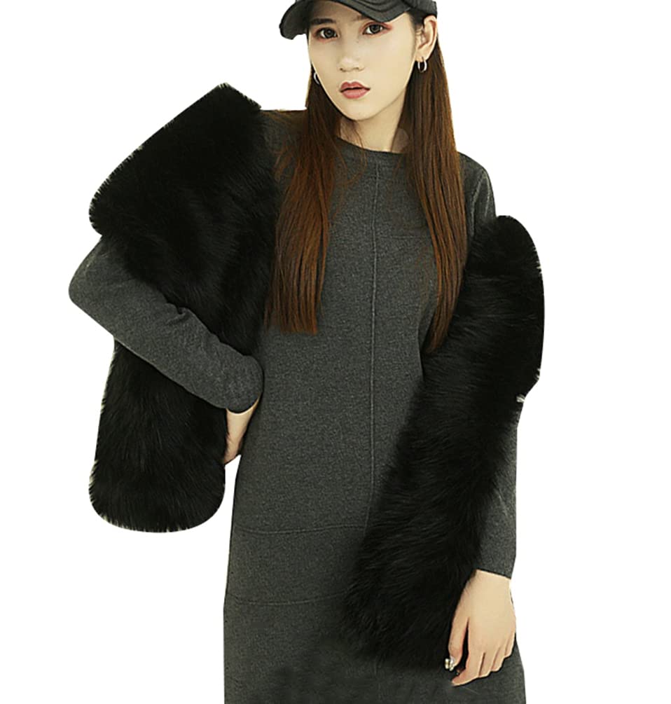 PengGengA Faux Fur Shawls for Women Warm Long Shrug Wraps Plain Wedding Cape for Bridal & Bridesmaid (Black, One Size)
