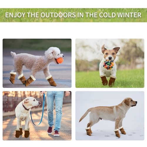 CHONGQILAO Hundeschuhe Pfotenschutz Outdoor, 4 Stücke Hundeschuhe Winter Pfotenschutz Hund Schneestiefel Hunde Schuhe rutschfeste Warme, Winter Schnee Hundestiefel für Große Mittlere Kleine Hunde