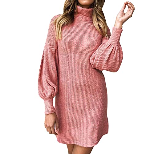 Robe tricotée pour femmes contre le froid avec col roulé manches longues