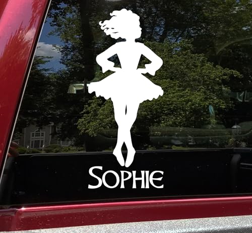 Green - Irish Dancer Girl Vinyl Decal – Personalized Name Step Dance Sticker – Die-Cut Vinyl – 20 Colors – Custom Size from 2' x 4.75' to 3' x 7.25' – Indoor Outdoor Use - 2w x 4.75h inches