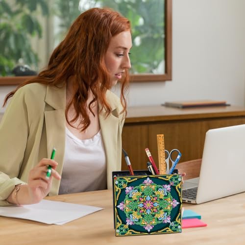 Image of DIY 5D Diamond Painting Pen Holder Organizer, Mandala Acrylic Pencil Cup with Special-Shaped Rhinestones, Decorative Office Supplies Storage for Home, School, Gift