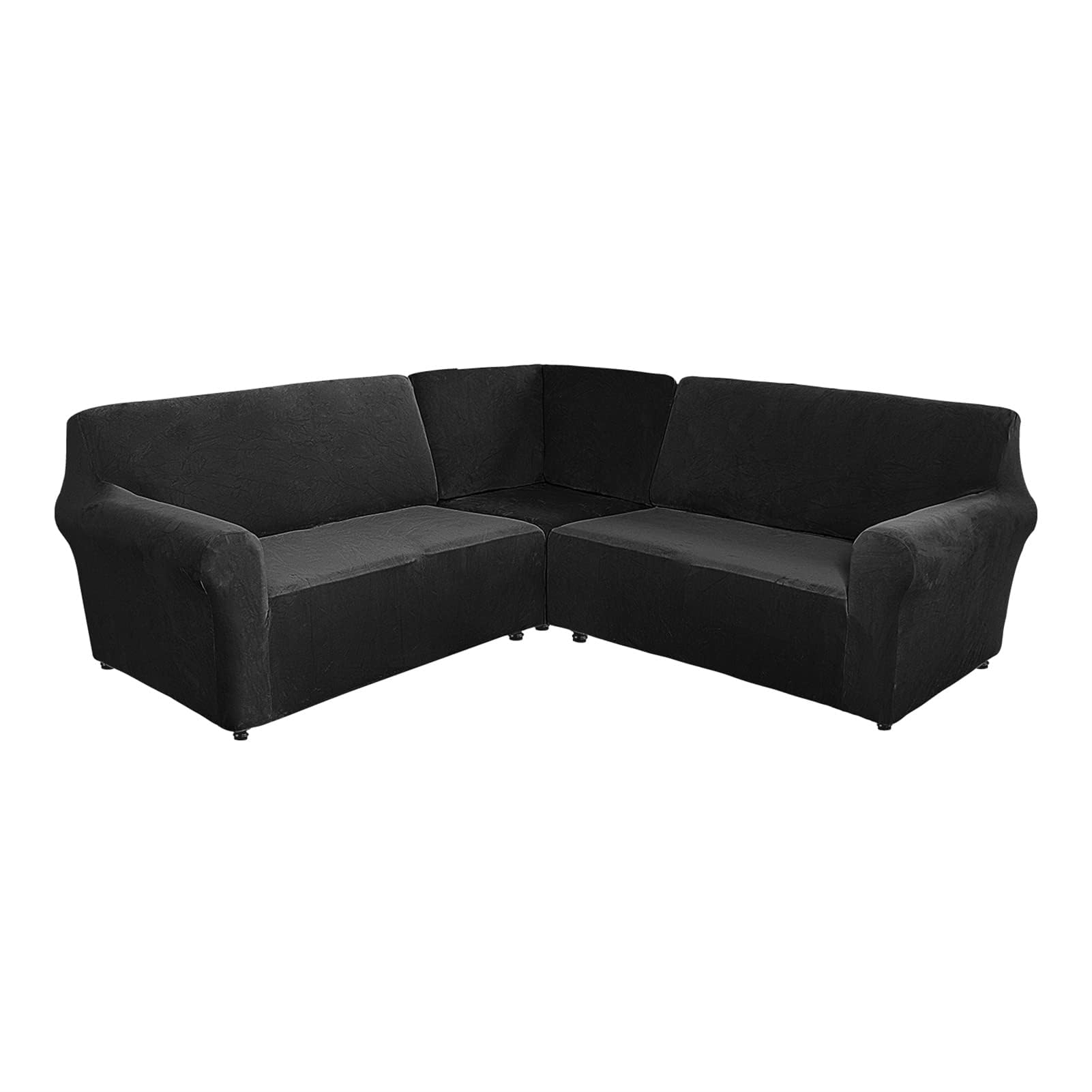 Housses de canapé d'angle en L velours noir 5 places extensible
