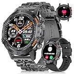 FOXBOX Smart Watch for Men, 1.39" Military Smartwatch with SpO2, Sleep Monitor, 24H Heart Rate, Tactical Fitness Watch, 100+ Sports, IP67 Waterproof, Make/Answer Call, 400 mAh, 300+ Watch Face, Black