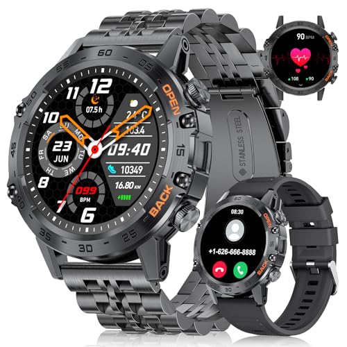 FOXBOX Smart Watch for Men, 1.39 Military Smartwatch with SpO2, Sleep Monitor, 24H Heart Rate, Tactical Fitness Watch, 100+ Sports, IP67 Waterproof, Make/Answer Call, 400 mAh, 300+ Watch Face, Black