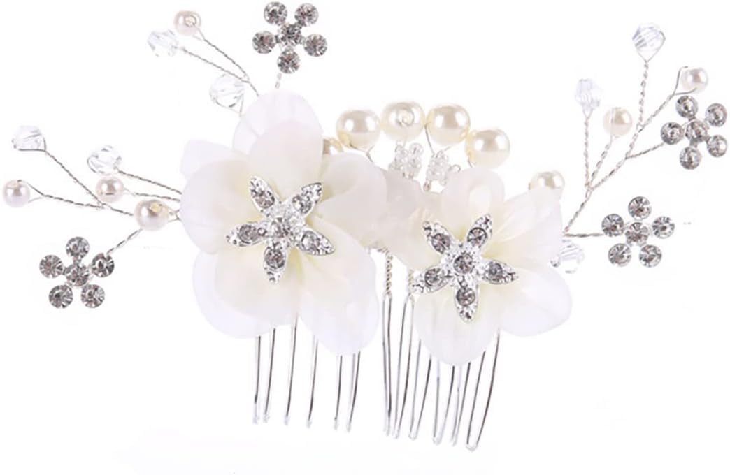 Cubahop Bride Wedding Flower Hair Comb Slides Silver Bridal Crystal Hair Accessories Rhinestones Floral Headpieces for Women and Girls