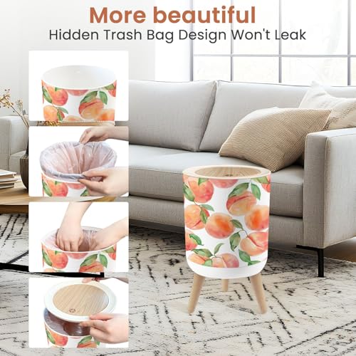 Image of Small Trash Can with Lid Seamless Pattern Pink Peaches White Watercolor 1.8 Gallon Dog Proof Trash Can Round Garbage Can Waste Bin Wastebasket for Bathroom Bedroom Living Room