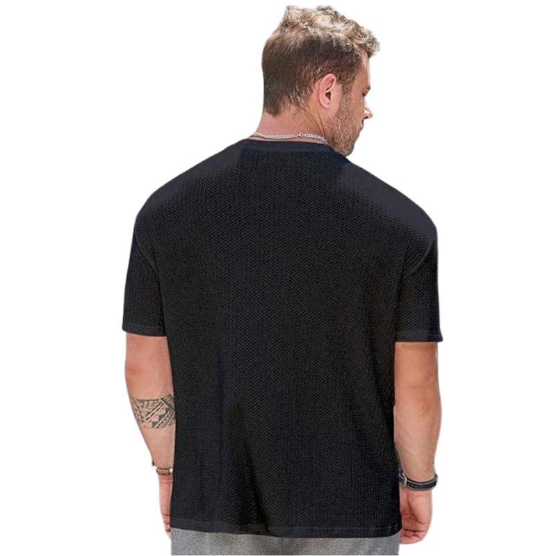 Image of Men Solid Waffle Round Neck Oversized /Dropshoulder |Baggy| Summer T Shirt for Ment Shirt