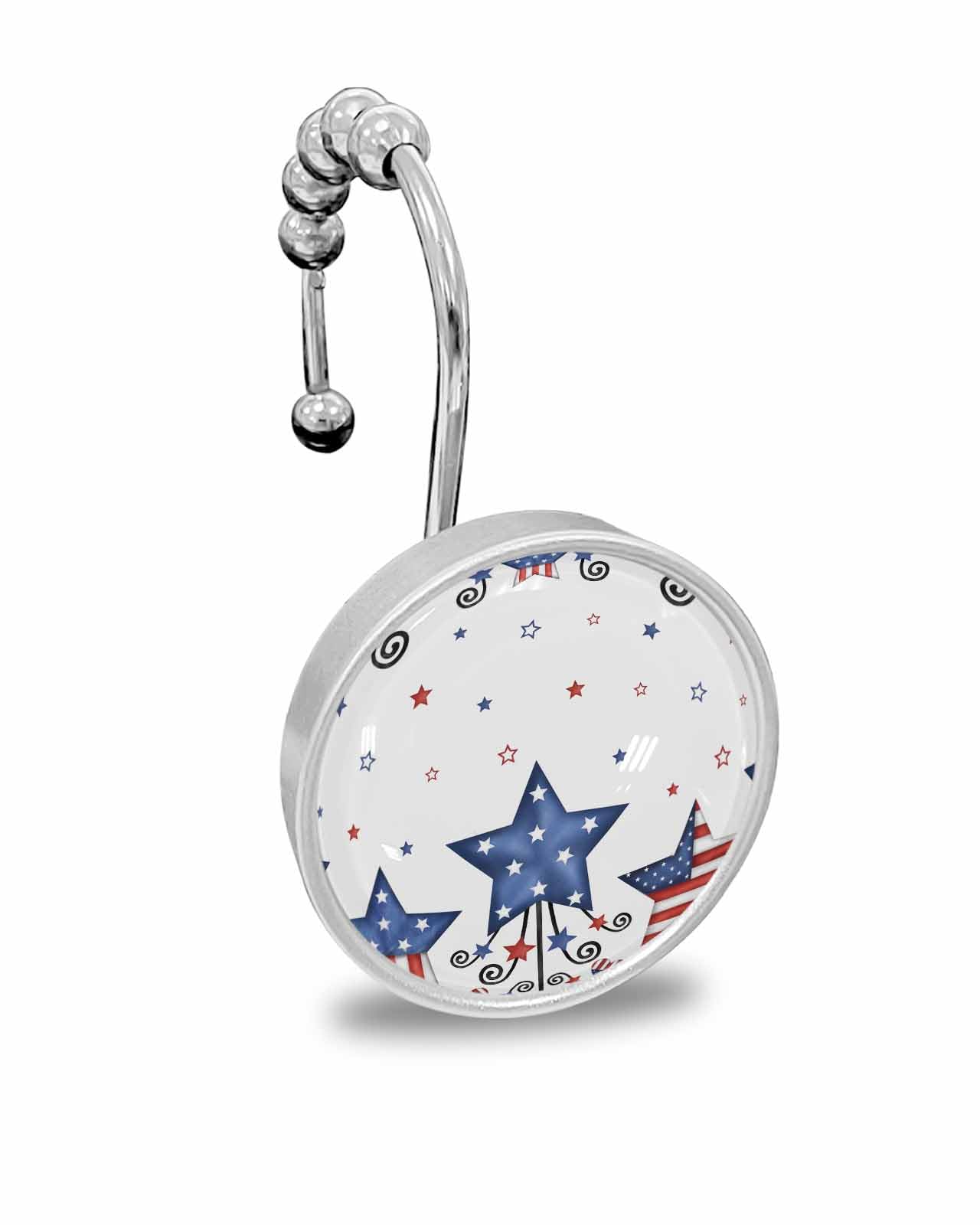 Whaline 12-Pack Patriotic Stars Shower Curtain Hooks - Red, White & Blue 4th Of July Decor, Resin With Metal Hooks For Bathroom, Living Room - View #3