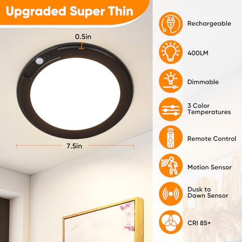 Image of Rechargeable Motion Sensor Ceiling Light, Battery Operated Closet Light