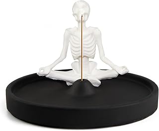 Meditating Skeleton Incense Stick Holder, Incense Holder for Sticks Ash Catcher Incense Holder for Yoga Spa Meditation Home Decor