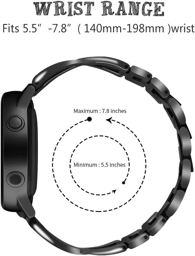 Galaxy Watch 3 41mm Band, 5.5"-7.8" Replacement Bands 20mm Stainless Rhinestone Watch Strap Comptible with Galaxy Watch 42mm/Galaxy Watch Active 40mm/Active2 40mm 44mm/Gear S2 (Black)