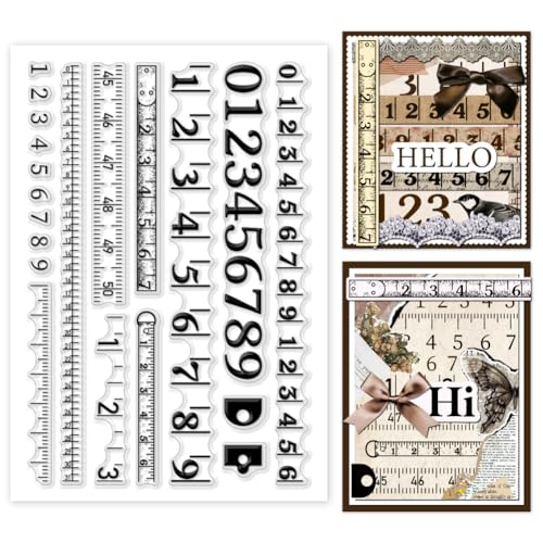 GOMAKERER 1pc Tampon Transparent Règles de Chiffres Vintage Tampons de Scrapbooking Outil de Mesure de Forme Tampons Transparents en Silicone pour la...