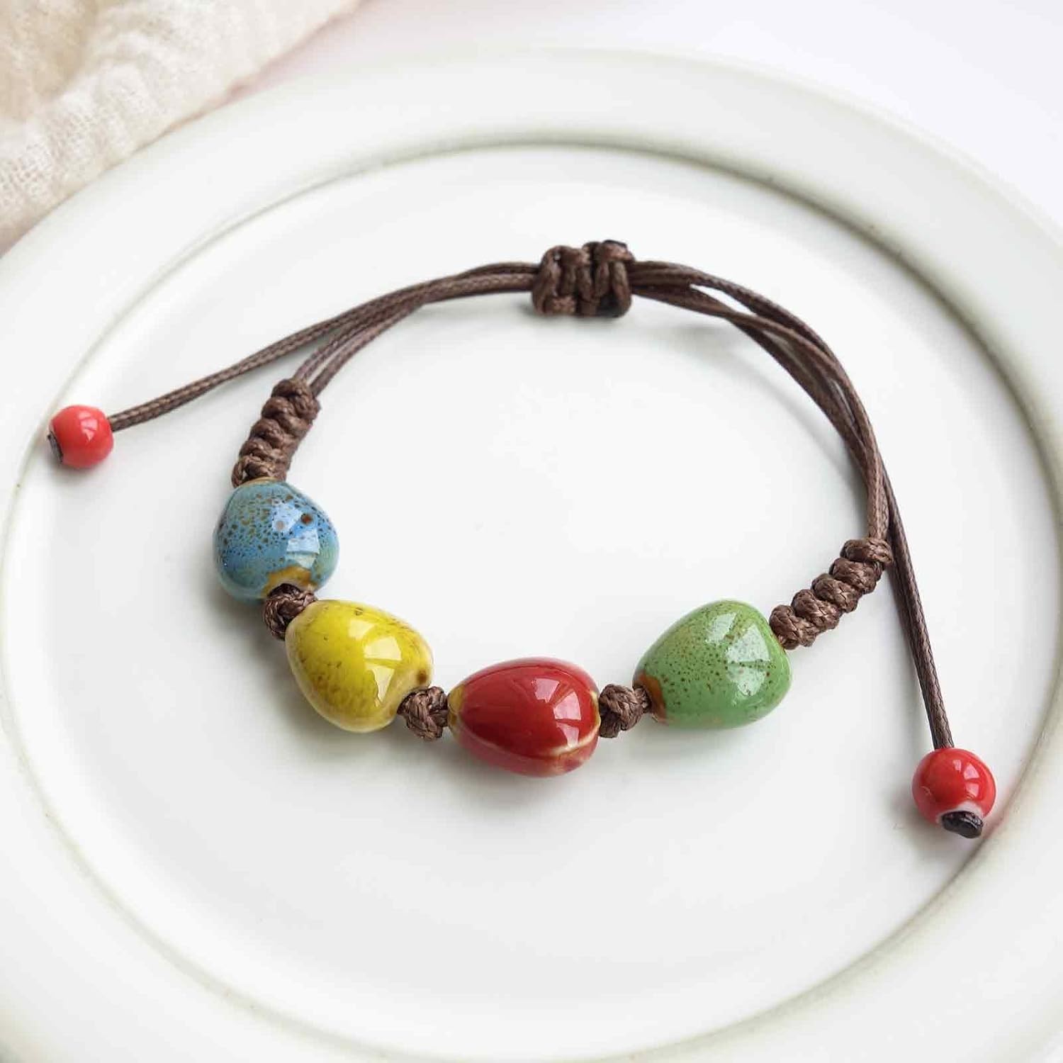 Handmade Green Boho Bracelets for Women, Bohemian Ceramic Beads Bracelets for Friends, Trendy Porcelain Stone Beaded Bracelets for Sisters - Image 3