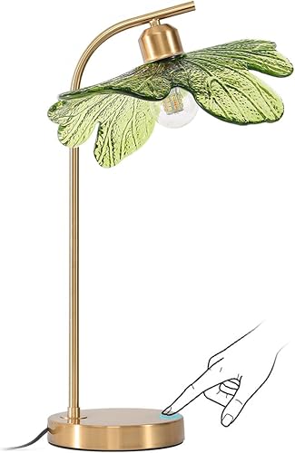 Lámparas de mesa de cristal de mediados de siglo, moderna lámpara de mesa dorada, lámpara de mesa alta, lámpara de mesa táctil con diseño de flores