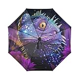DDDIYEU Iguane Pourpre De Fantaisie Automatiques Parapluie de Voyage Coupe Vent Protection Solaire UPF 50+ Compact Parapluies Idéal pour Filles
