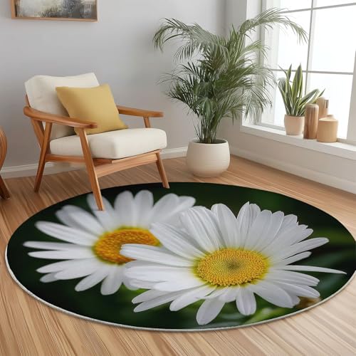 Tapis imprimé marguerite florale jaune et blanc style scandinave