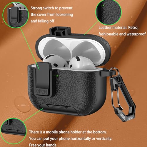 Image of for Leather AirPods Pro 3 Case 2025 | Cute iPod Air Pods Pro 3 Case with Magnetic Lock | with Phone Holder & Keychain | Airpods 3 Pro Cases for Man Women(Model A2700 /A2931)(Black)