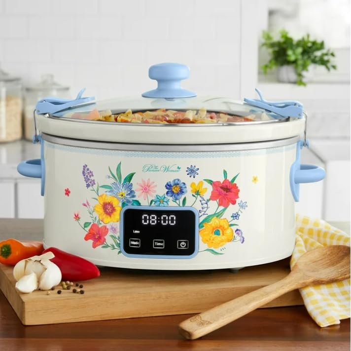 P' ioneer Woman 6 QT Digital Slow Cooker with Locking Lid & Removable Crock in Brilliant Blooms