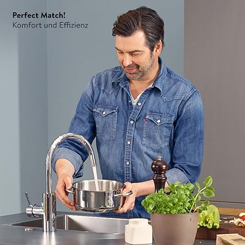 CLAGE CEX-U elektronischer Kompakt-Durchlauferhitzer für die Küche, 11–13,5 kW, 400V, gradgenaue Temperaturwahl, LED-Sensorbedienfeld, Festanschluss, Untertischmontage (Weiß, Komfort)