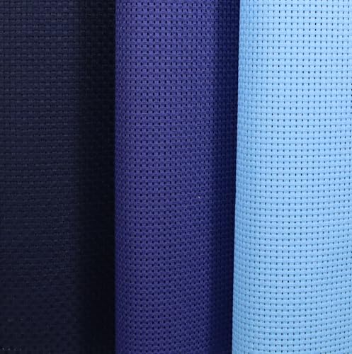 Image of KCS 3 pc of 15 inch x 18 inch(38cmx45cm) Counted Cross Stitch Cotton Aida Cloth Needlework Rolled Fabric Box,11CT,Light Blue+Royal Blue+Navy Blue