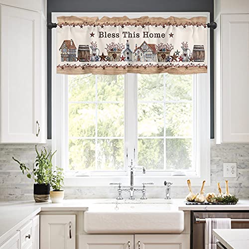 Valance Curtains For Kitchen Windows Western Texas Country Star Barn Berry Window Valances Vintage Farm Window Treatment Rod Pocket Valance For Bedroom Bathroom Laundry Room 54X18 Inch, 1 Panel #TOP1