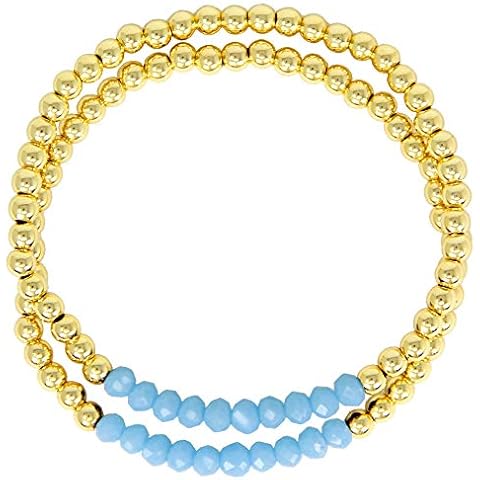 SM Stainless Steel Gold Silver Rose Gold Beaded Ball Bracelets Set for Women Stretchable Elastic Bracelet, S, Metal, bead ball Cover