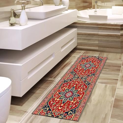 Alfombra de pasillo roja antideslizante lavable de 120 x 150 cm 4