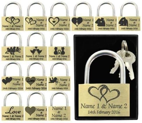 Anniversary, Valentines Present, Wedding Favour 40mm Love Lock Personalised Engraved Padlock (Large Linked Hearts)