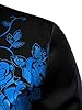 PARKLEES Men's Hipster Rose Floral Print Design Slim Fit Long Sleeve Button Up Party Dress Shirt Black Royal XXL #3
